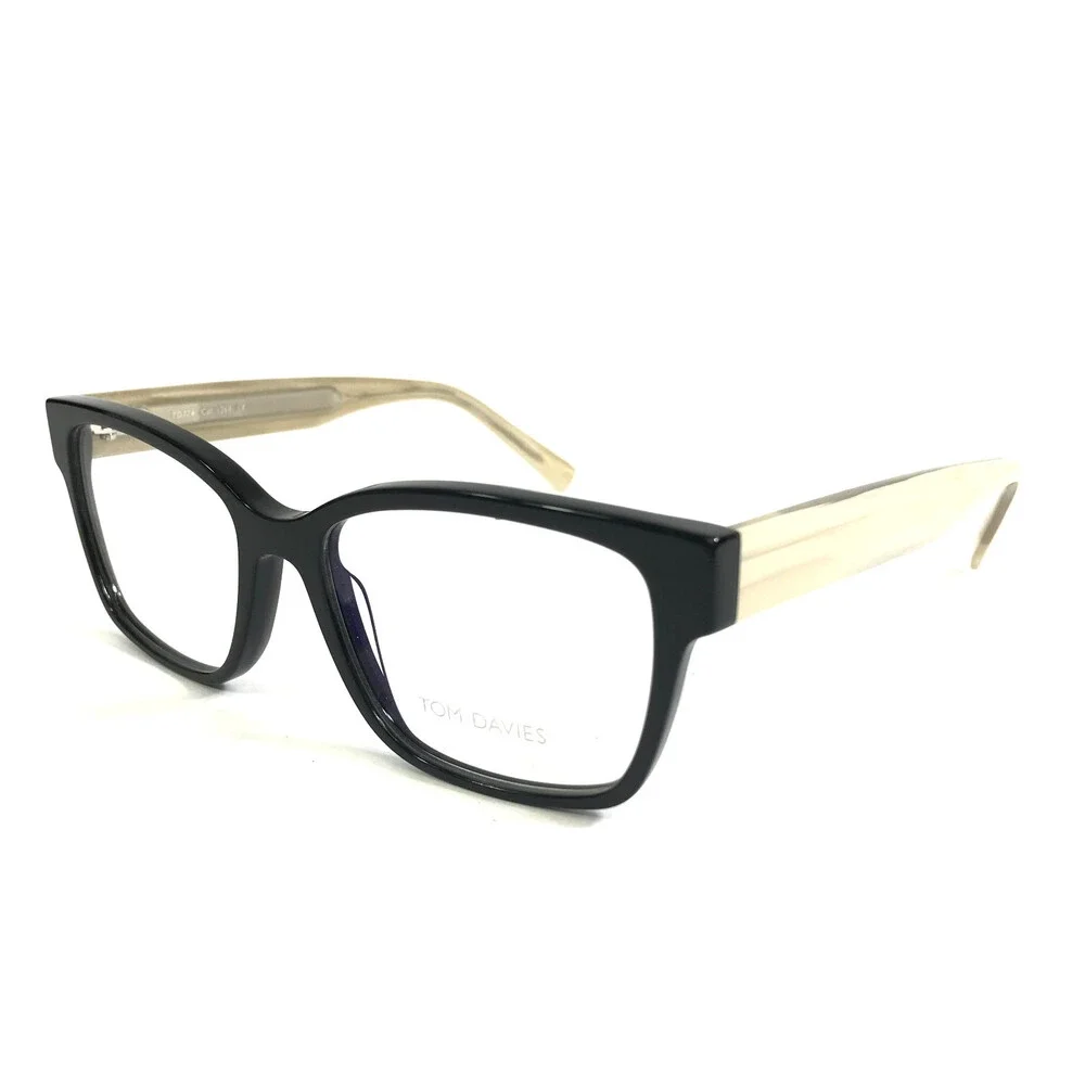 Tom Davies Eyeglasses Frames TD774 Col. 1263 Black Ivory Cat Eye 53-17-140